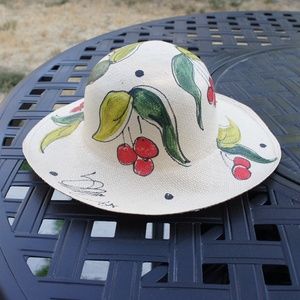 Genuine Panama Hat-Made in Ecuador-100% Toquilla Straw -Hand Painted w/Cherries